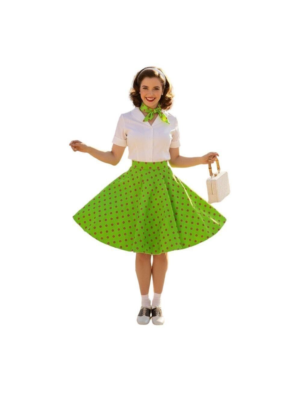 Green pink polkadot retro 50s 60s poodle skirt rock n roll Halloween costume OS
